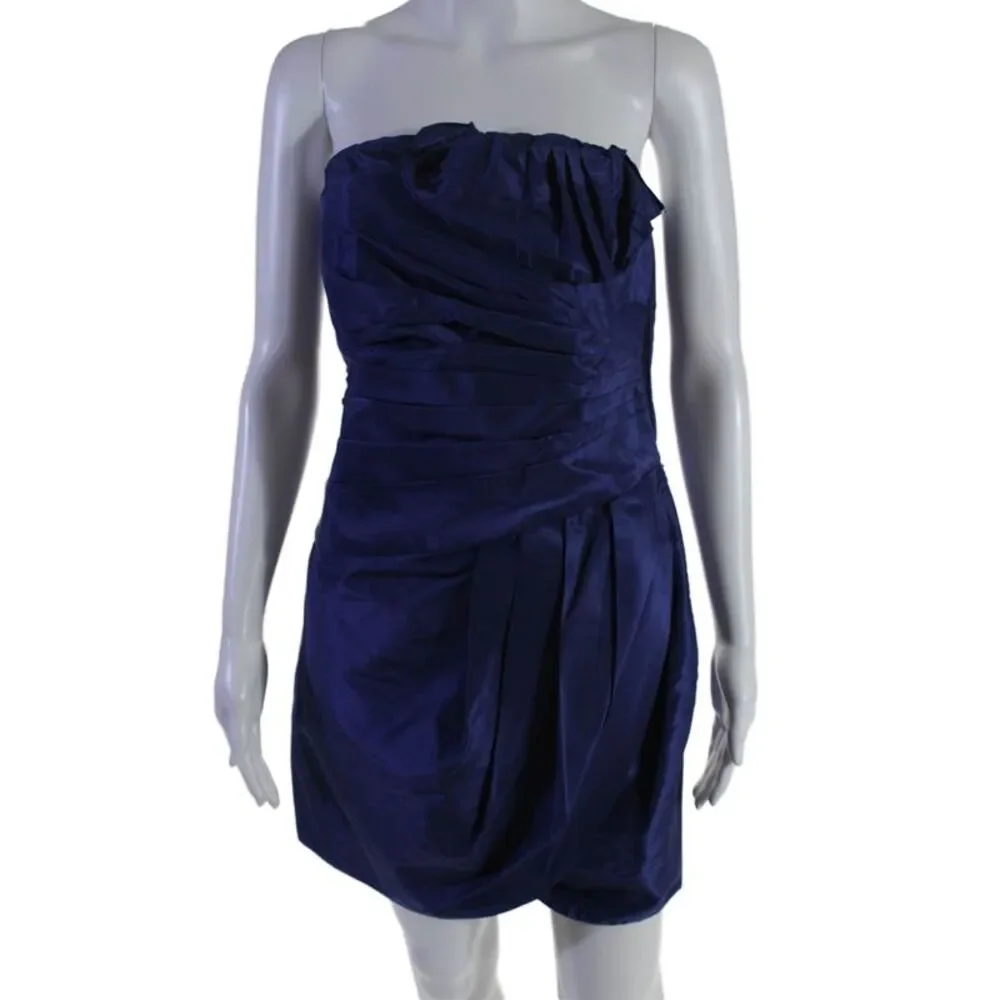 Catherine Malandrino Women's Square Neck Cinch Mini Dress Navy Blue Size 6
